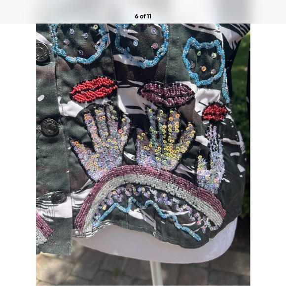 Antica Sartoria Black & White Denim Jacket Embroidery NWT XL - Picture 3 of 4